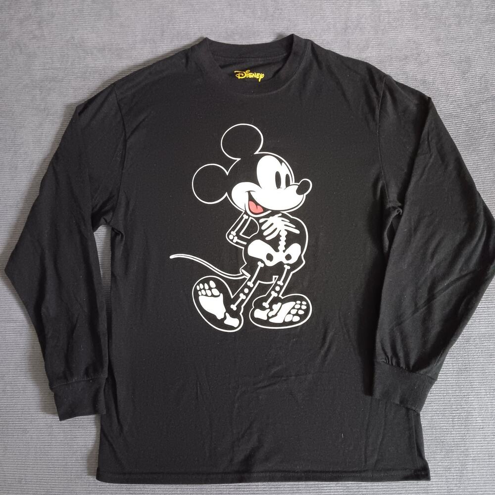 Disney Mickey Mouse Black Long Sleeve featuring Micky as a Skeleton, Size M